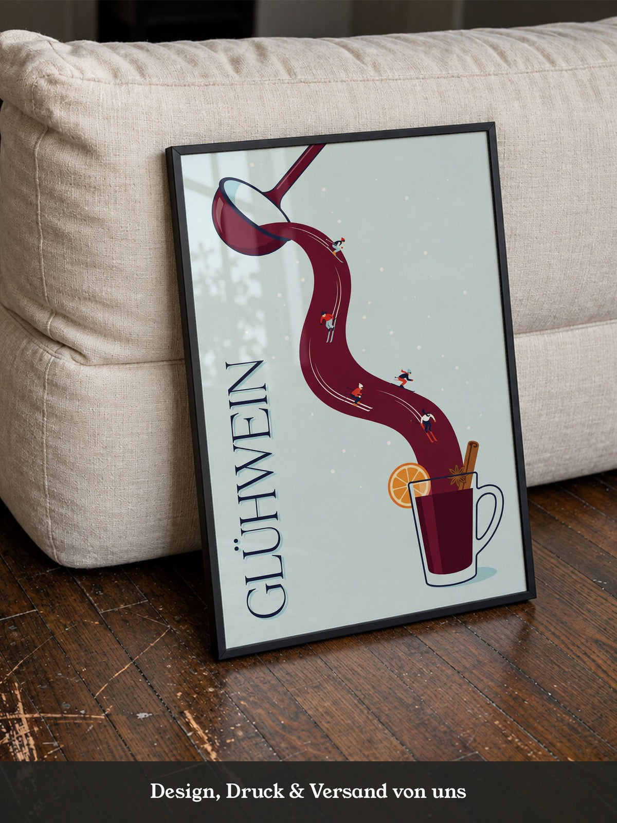 Glühwein Illustration Skifahrer