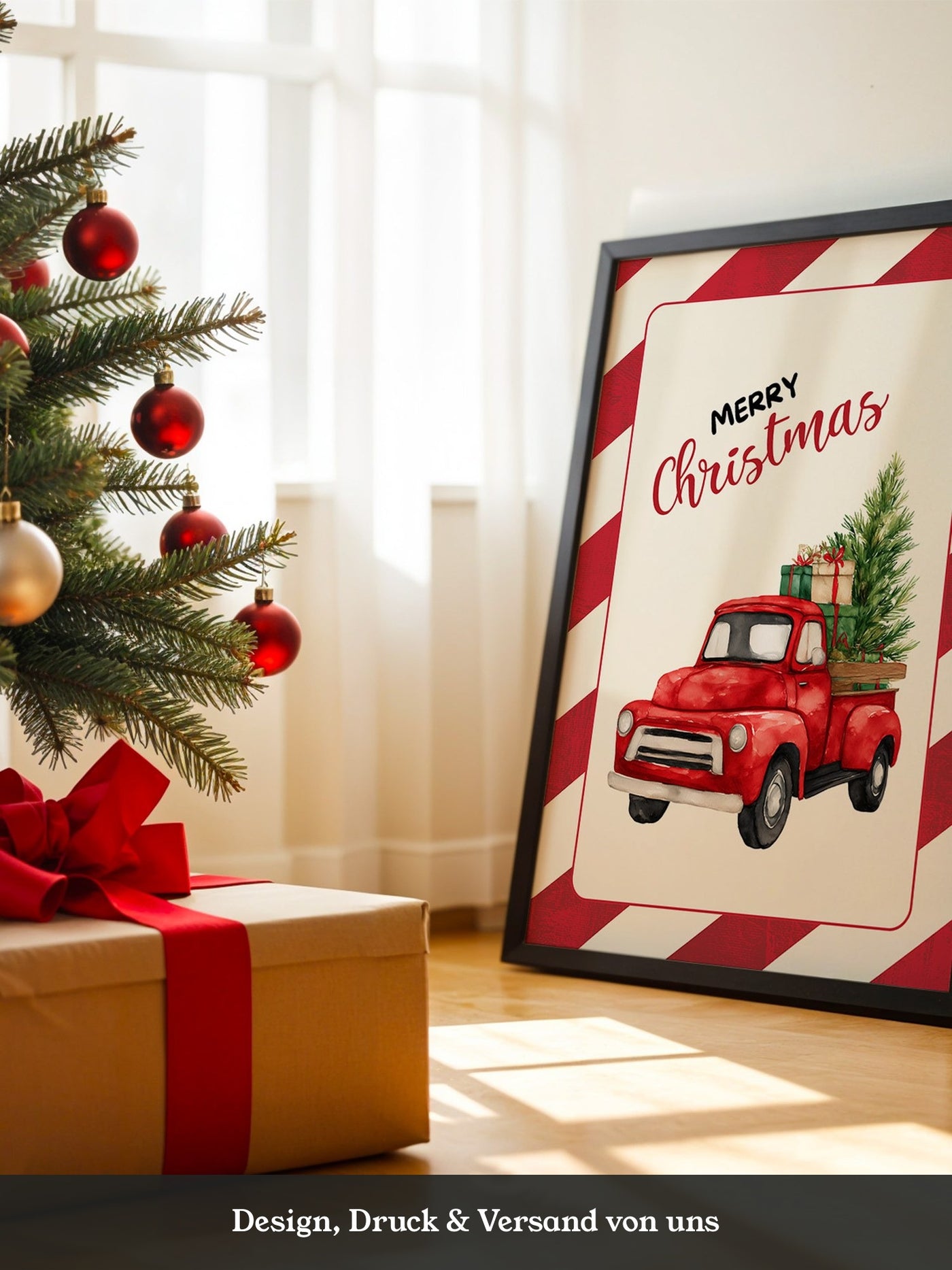 Roter Weihnachtswagen Aquarell