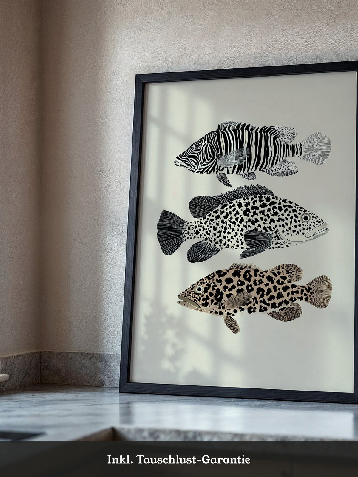 Fische Tiermuster Schwarz Weiß