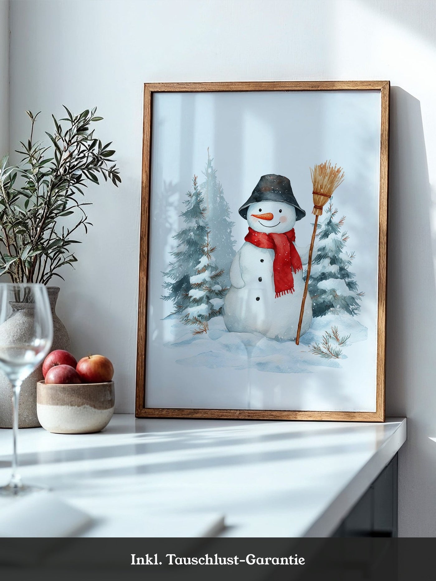 Schneemann Wald Aquarell