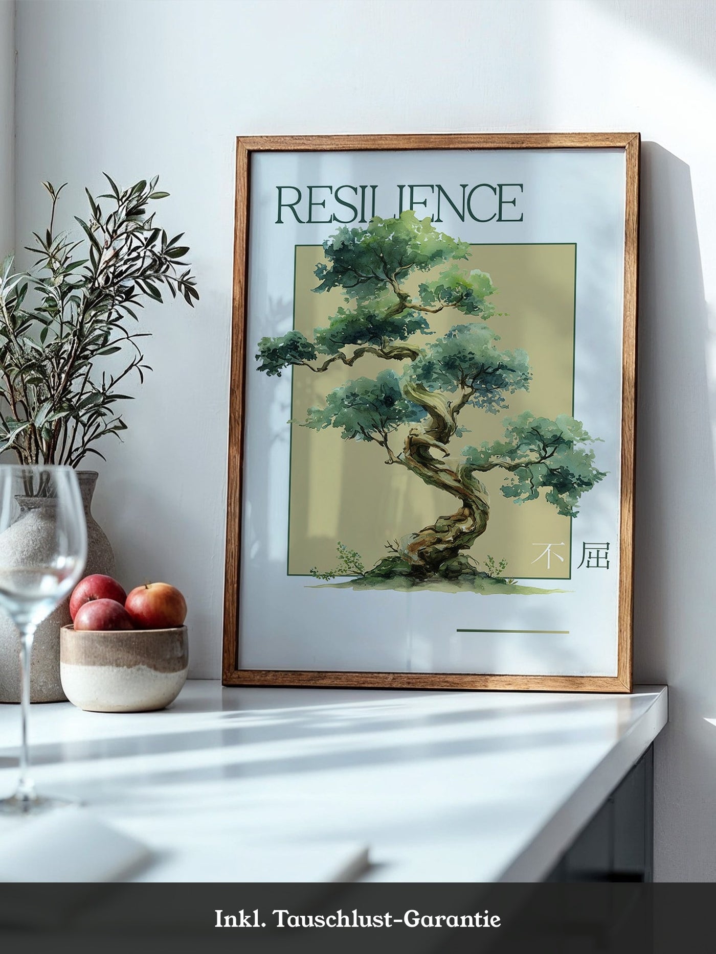 Bonsai Baum Aquarell Grün
