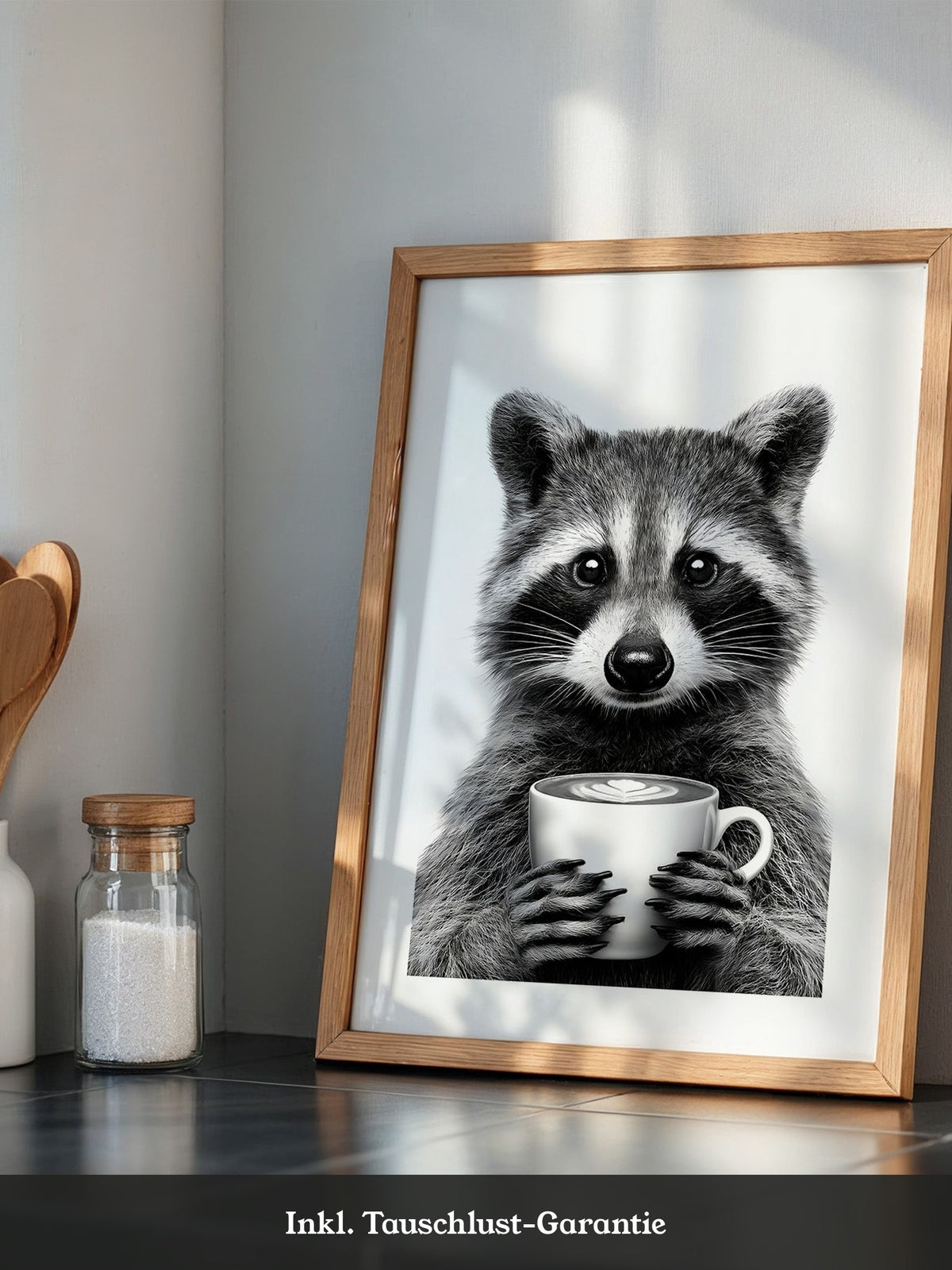 Waschbär Café Schwarzweiß
