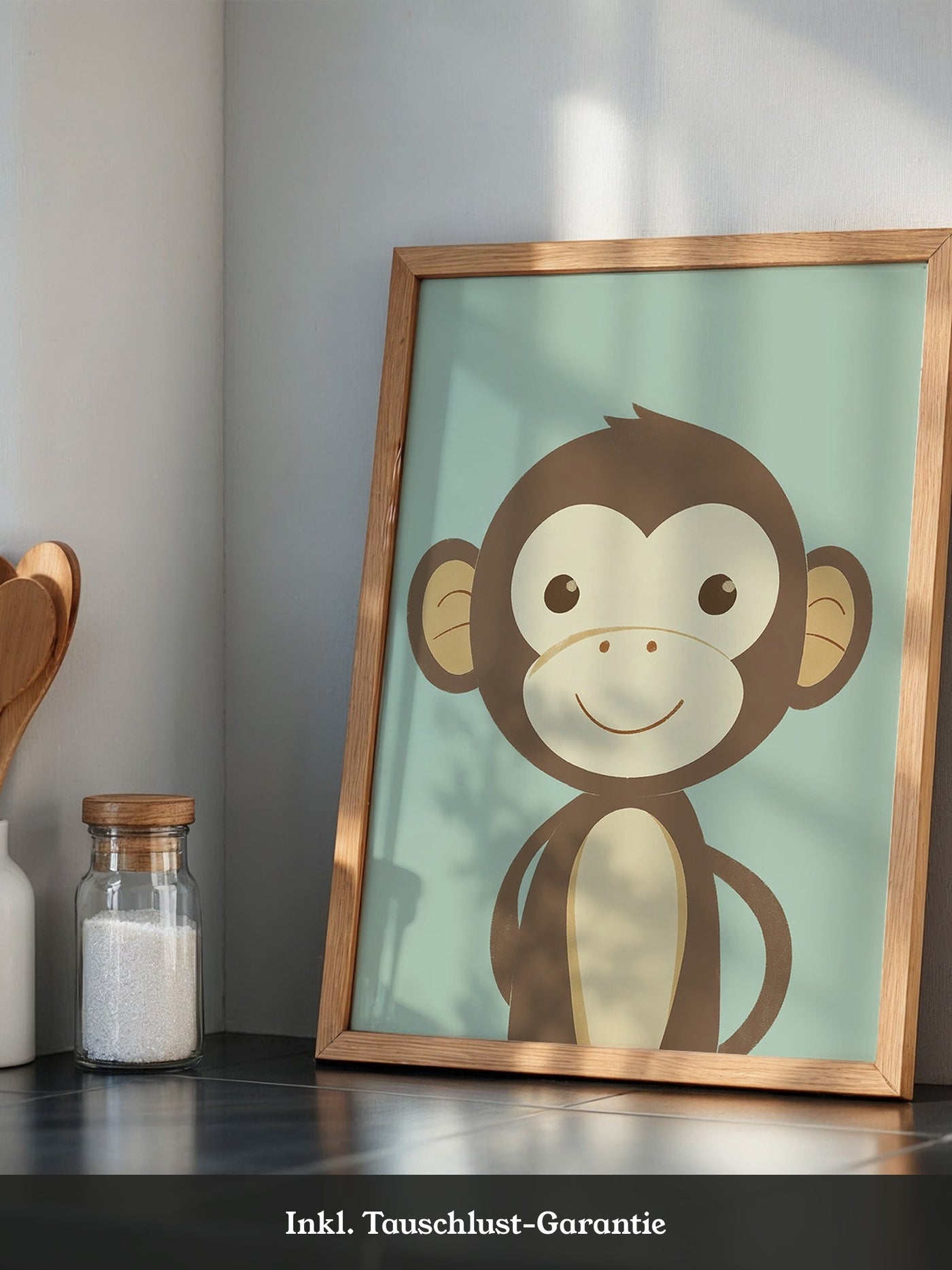 Lächelnder Affe Cartoon Mint-Hintergrund