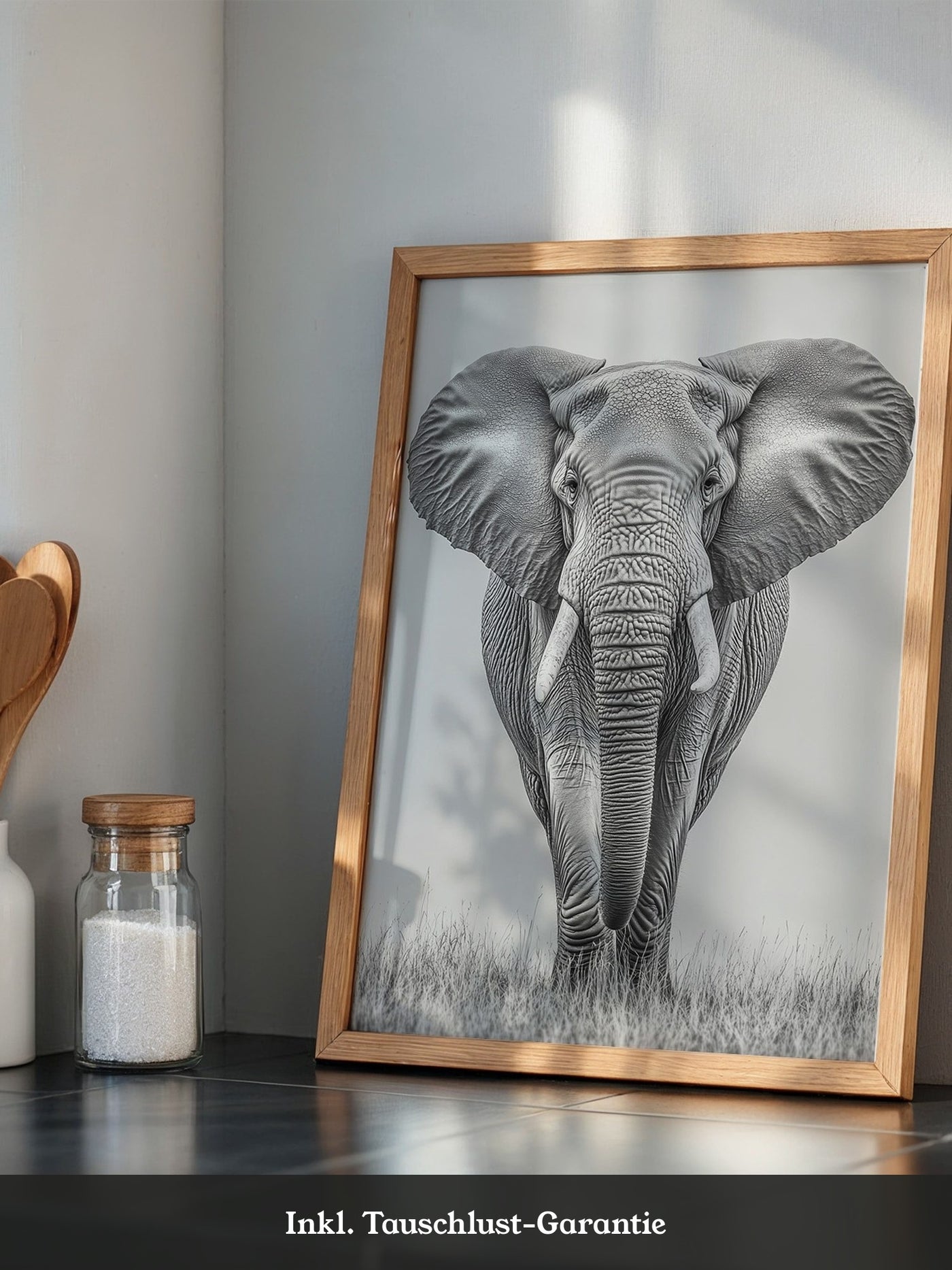 Elefant Frontalansicht schwarz-weiß