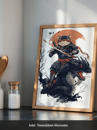 Frosch-Samurai auf Drache Illustration