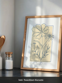 Einlinien Zeichnung Blumen Beige