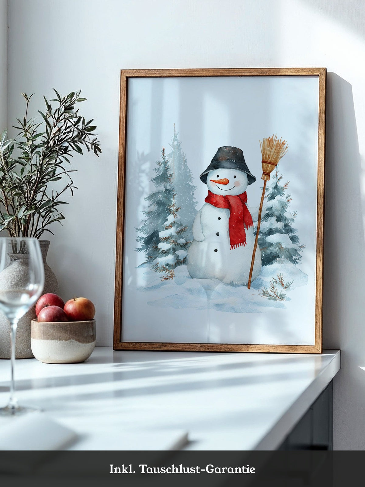 Schneemann Wald Aquarell