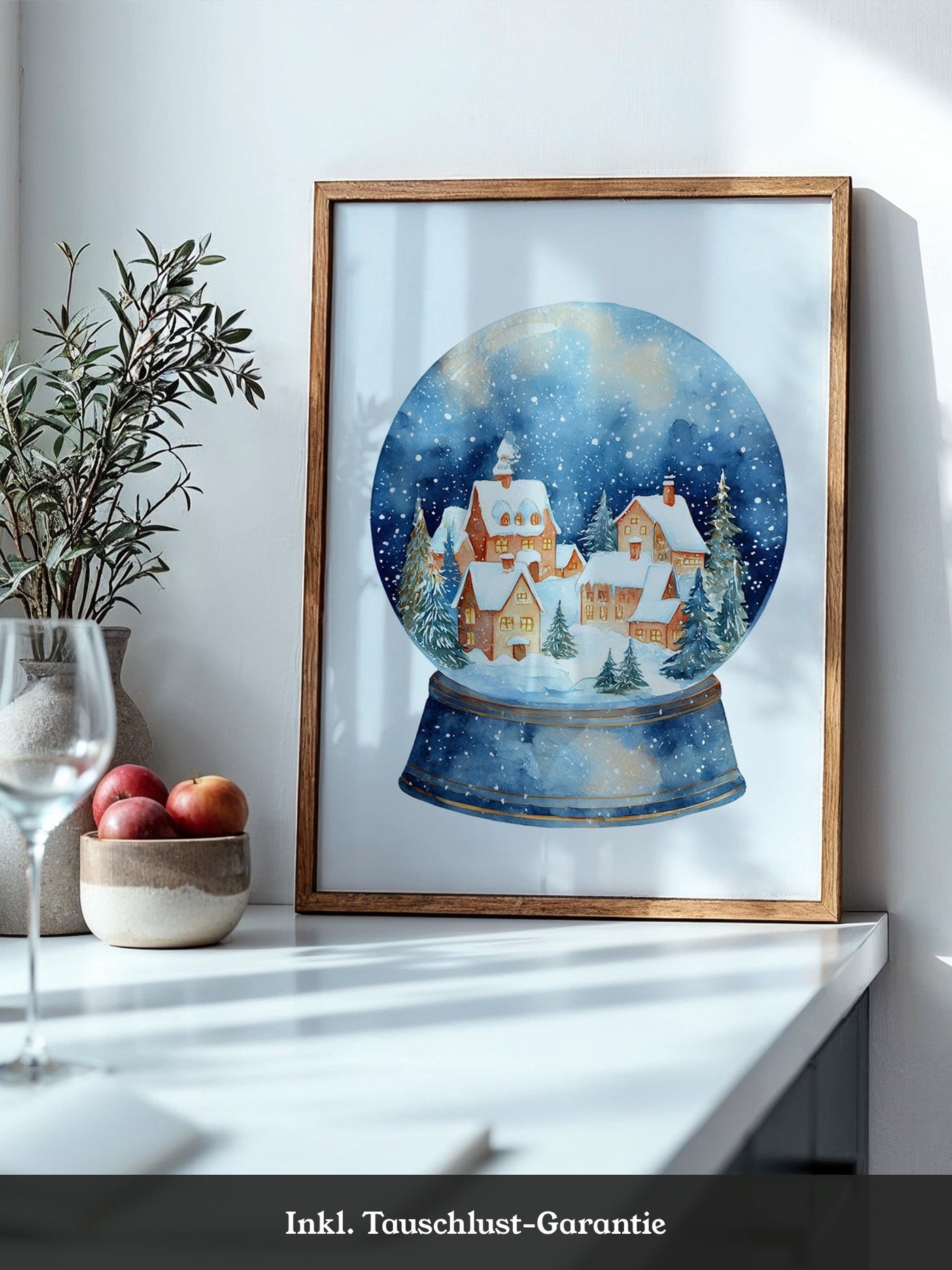 Schneekugel Winterdorf Aquarell