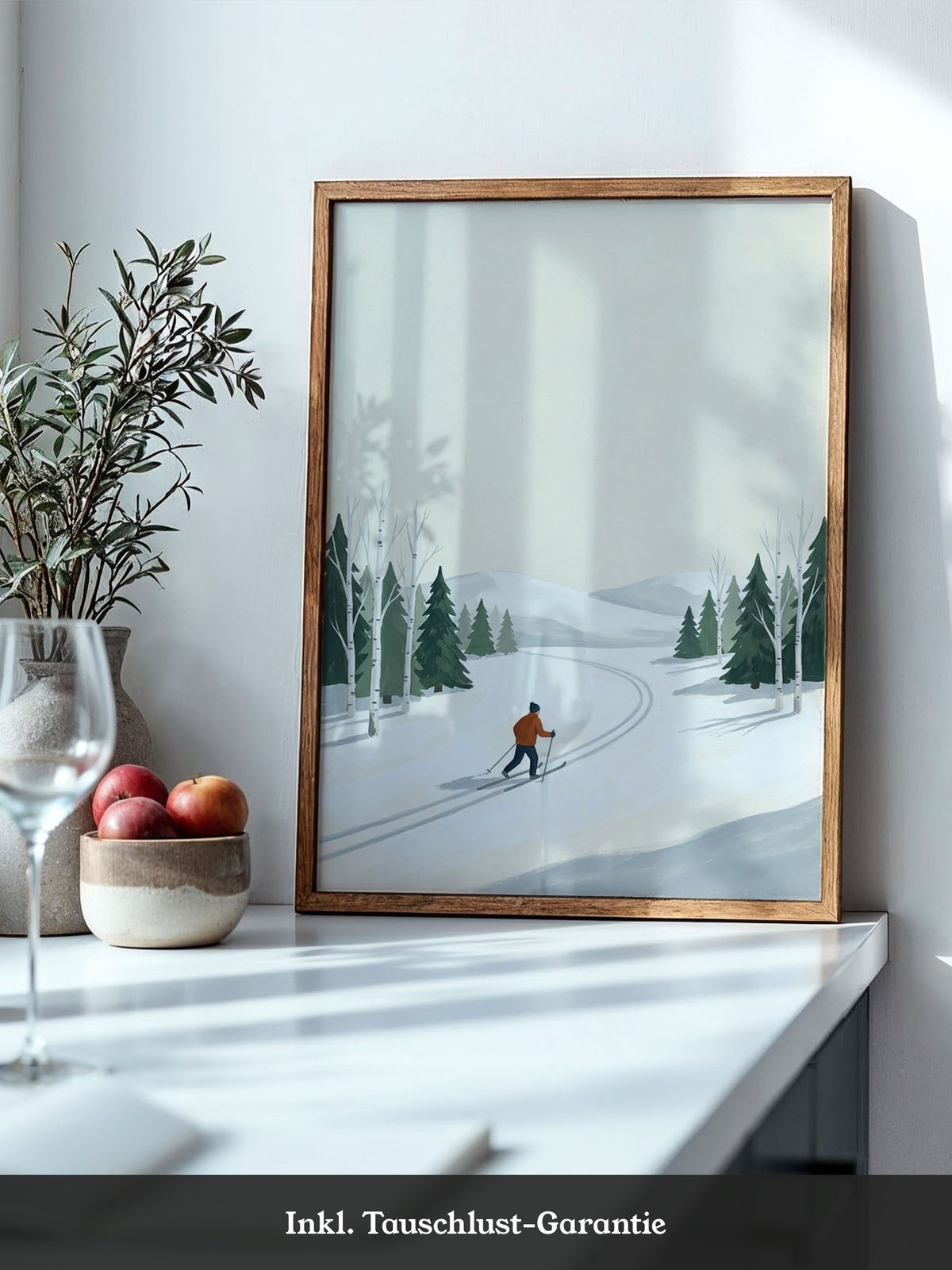 Skiläufer Winterwald Minimalistisch