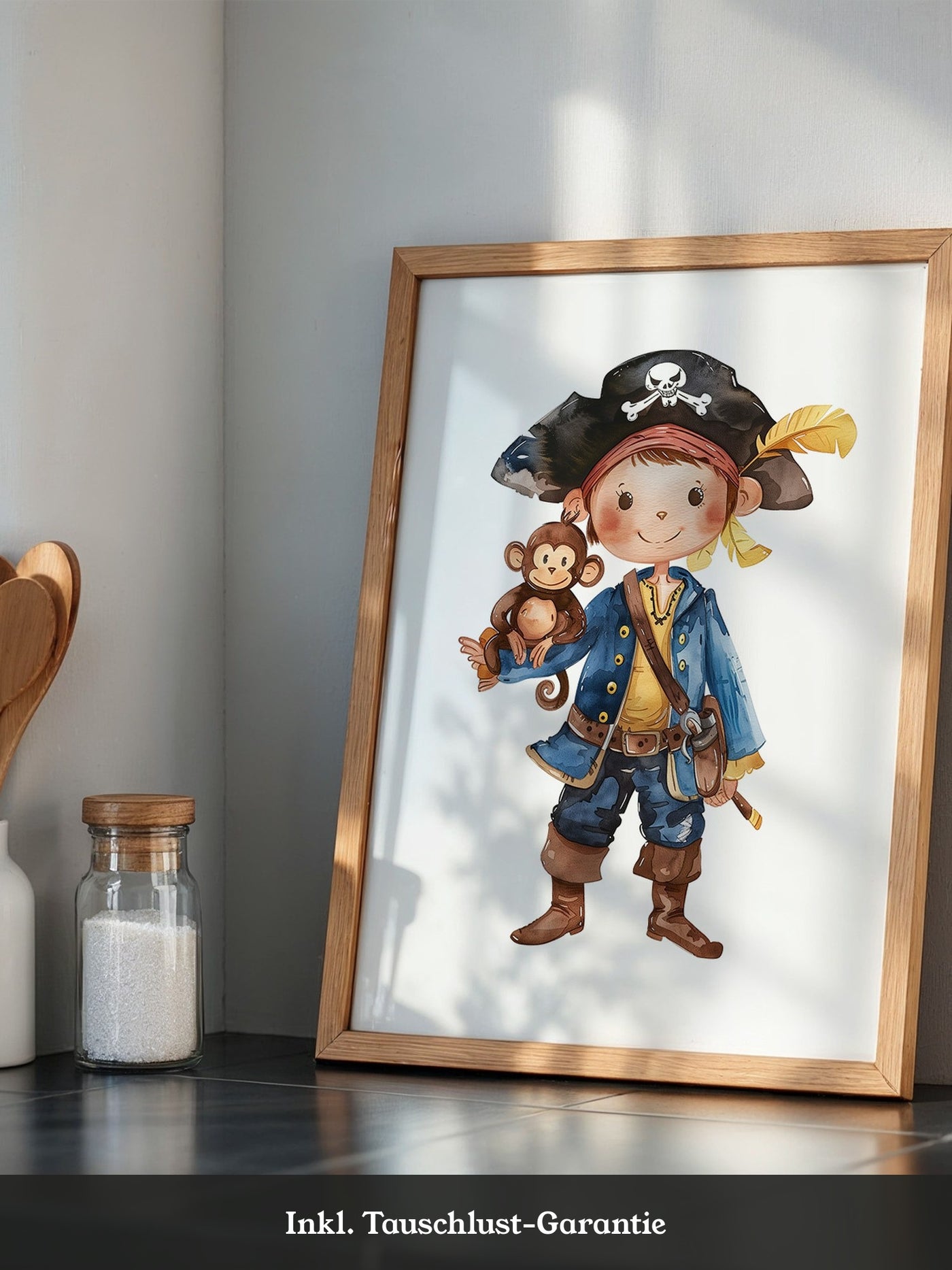 Pirat Kind Affe Aquarell