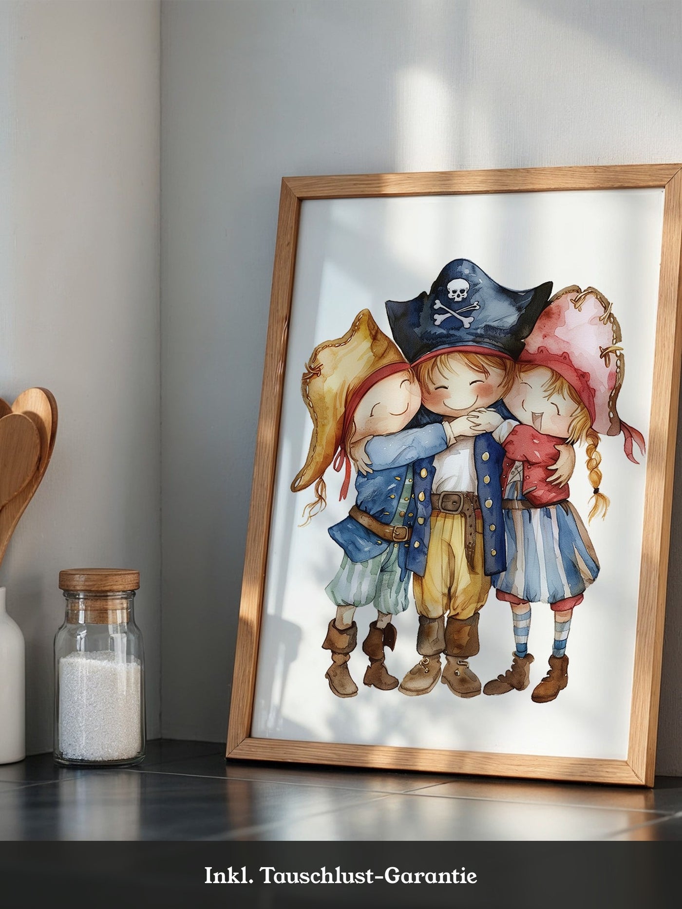 Piratenkinder Umarmung Aquarell