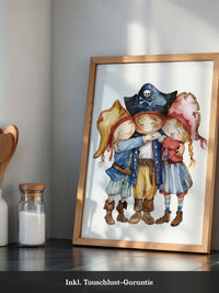 Piratenkinder Umarmung Aquarell