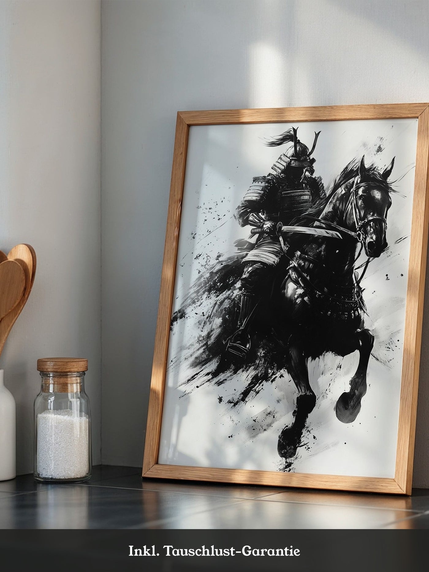 Samurai auf Pferd Tuschekunst
