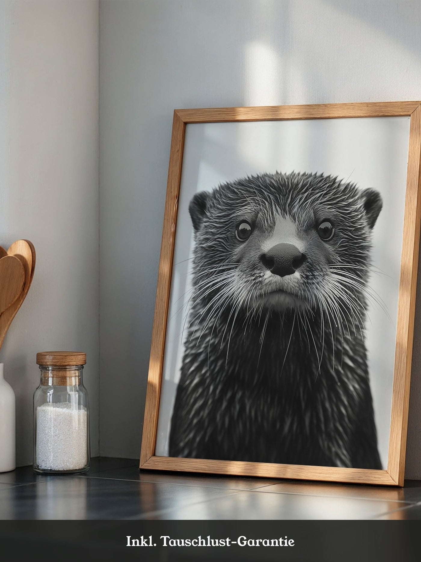 Otter Porträt Schwarzweiß