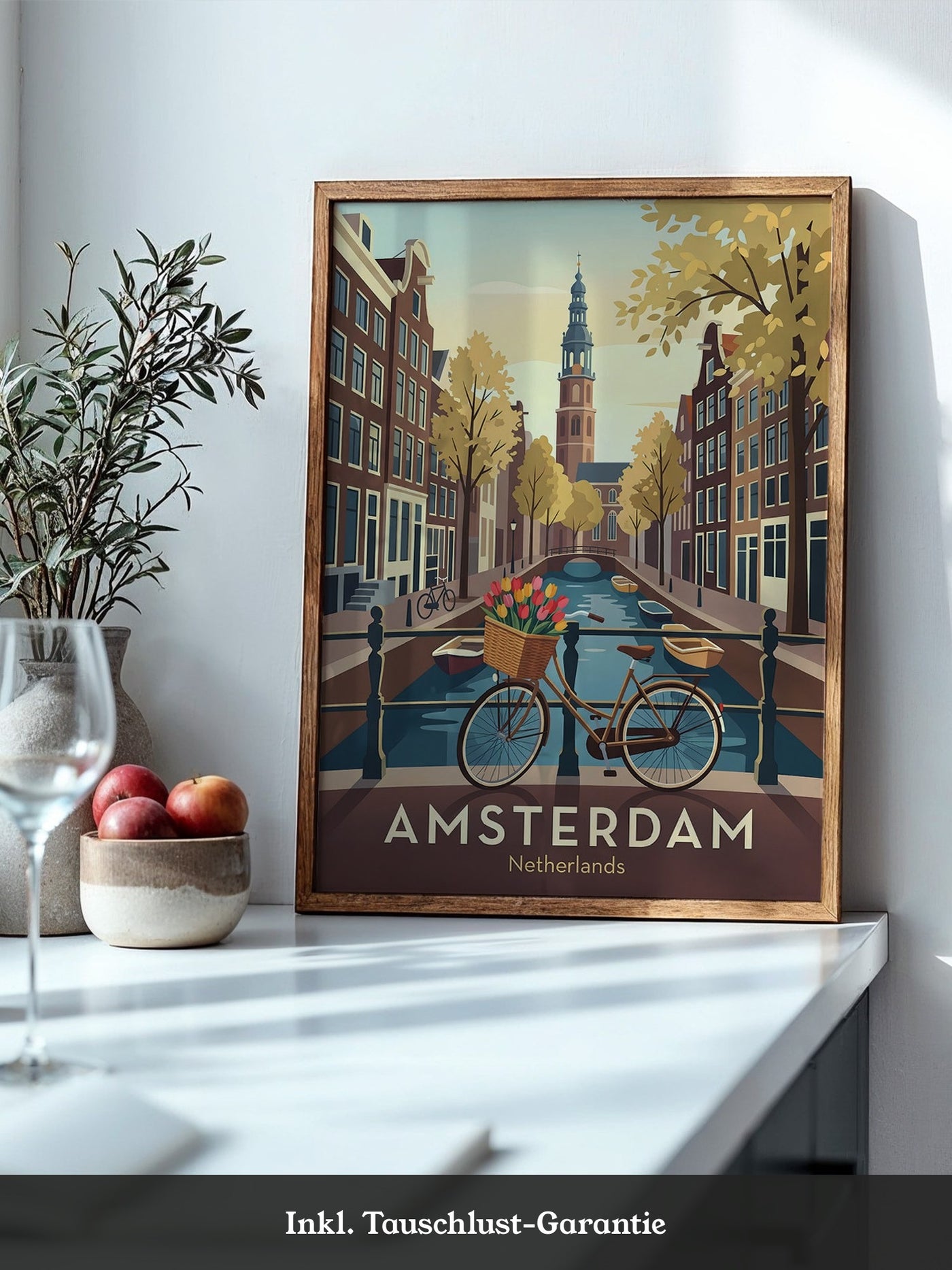 Fahrrad und Tulpen an Amsterdamer Gracht