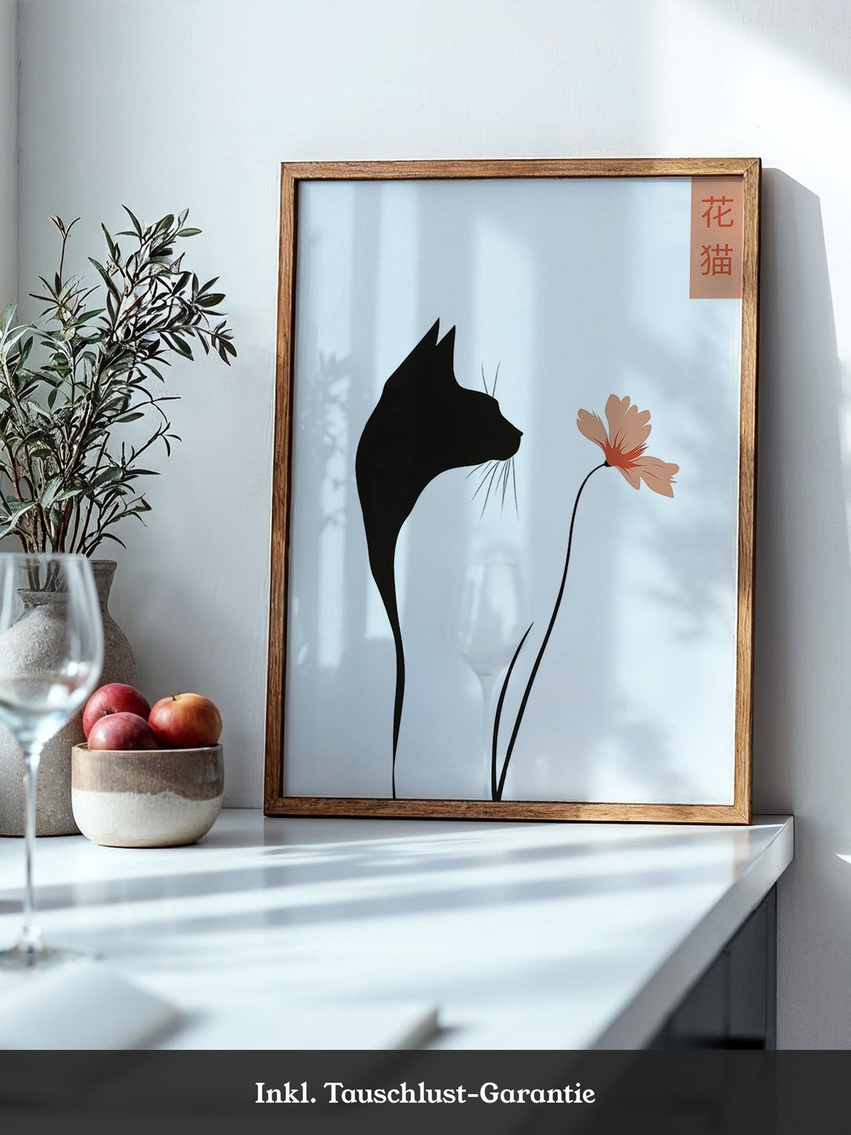 Katzen Silhouette Blume Minimalistisch