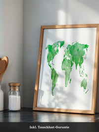 Weltkarte Aquarell grün