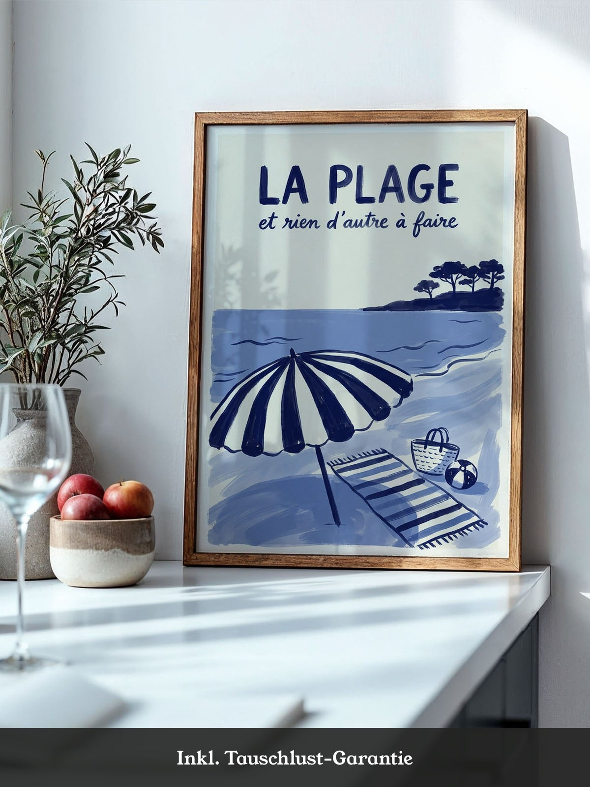 Strand Schirm Illustration Blau