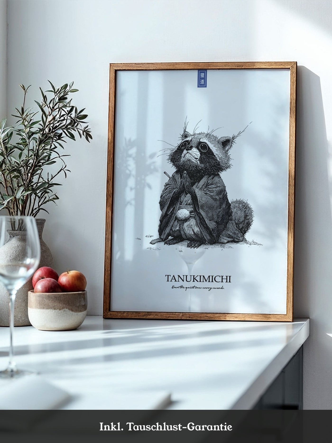 Tanuki Schwarzweiß Zeichnung