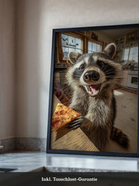 Waschbär Pizza Überraschung