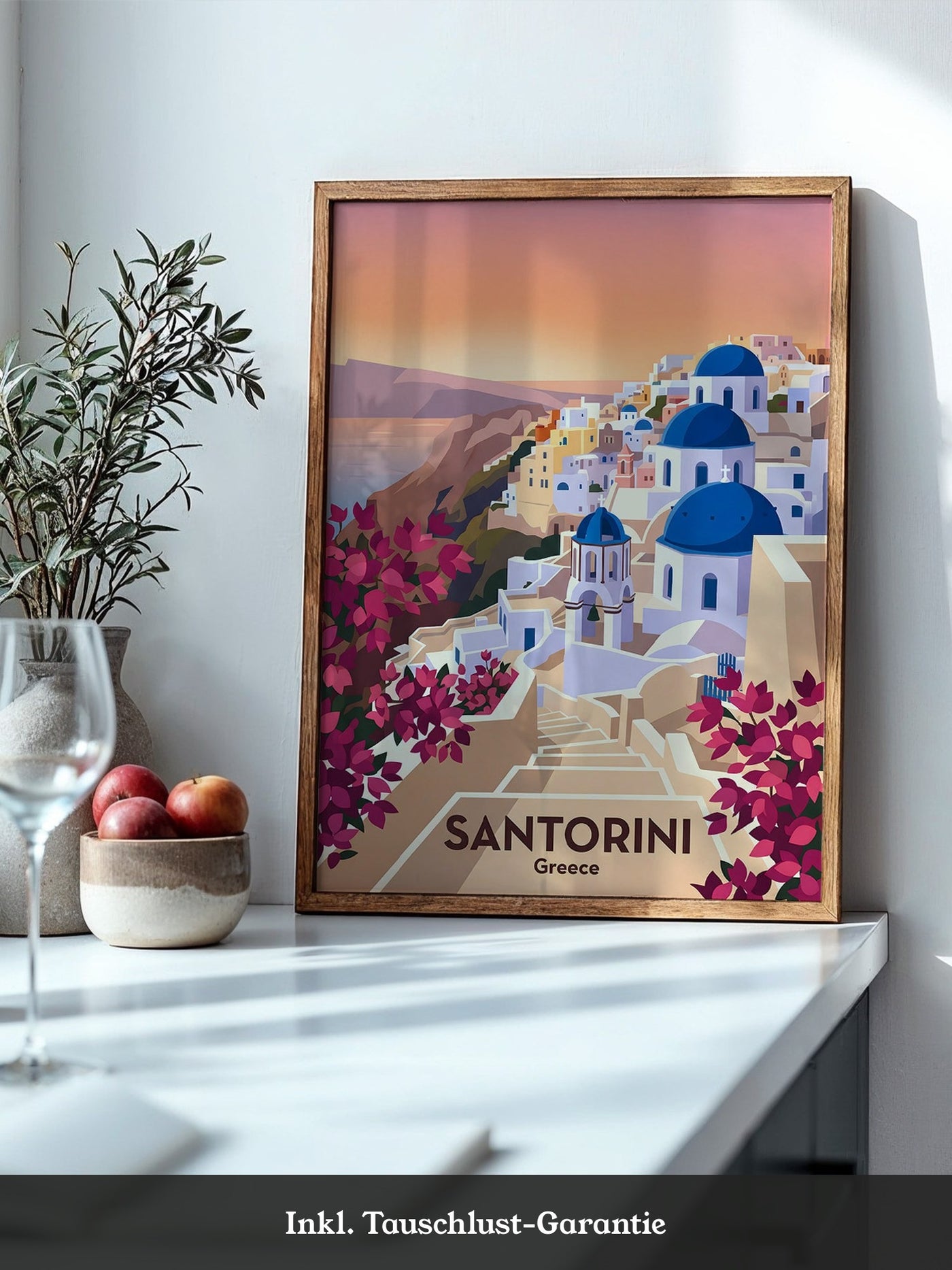 Santorini Stadtansicht Pastellfarben