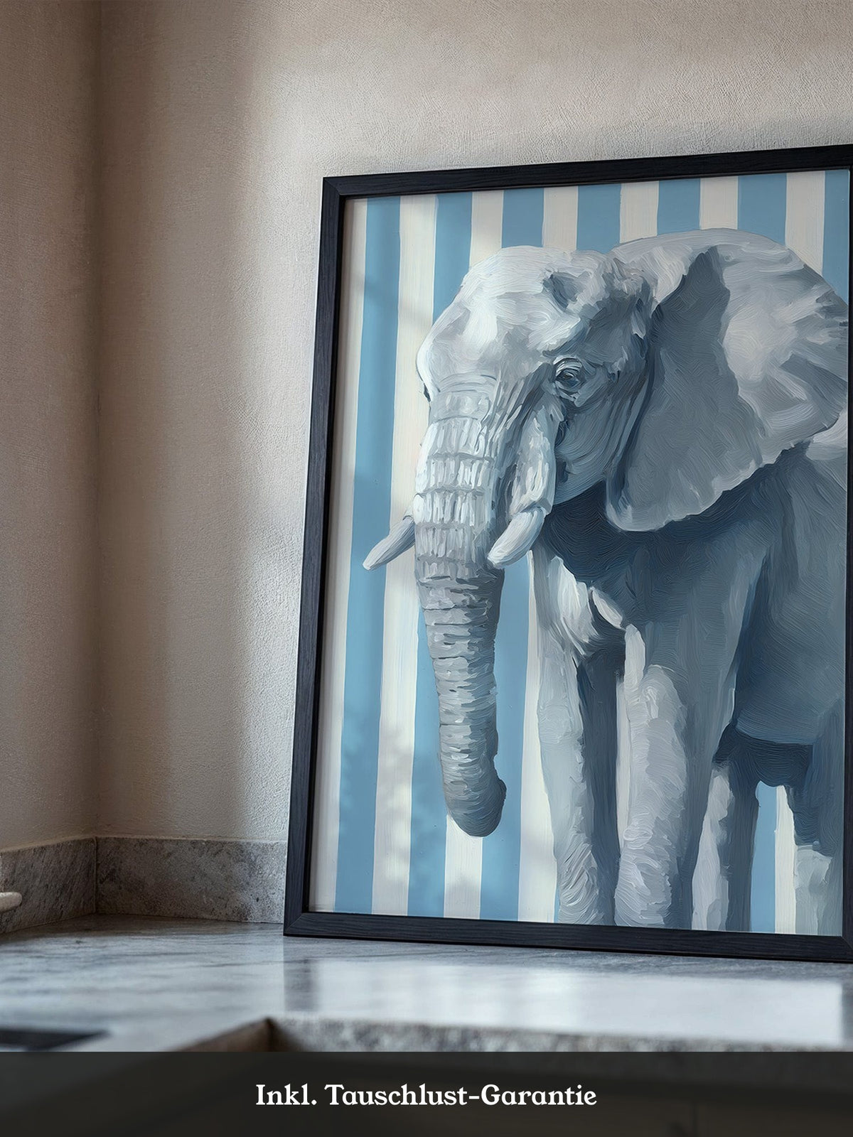 Elefant Streifenoptik Blau Weiß