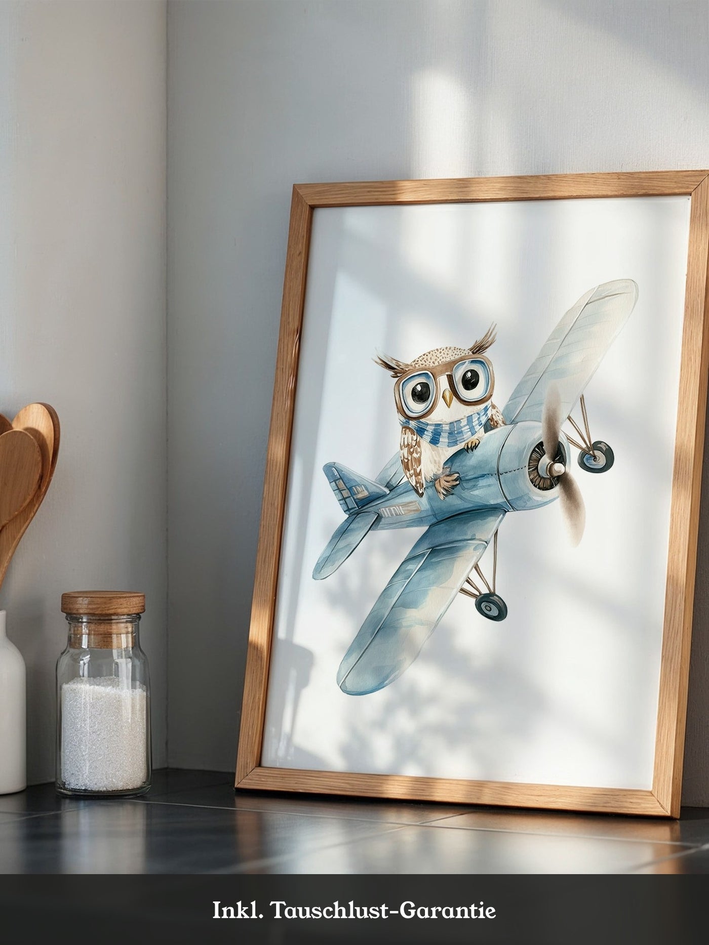 Eule Retro Flugzeug Aquarell
