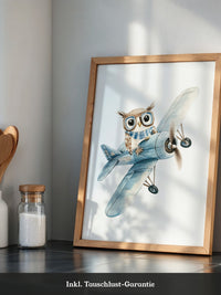 Eule Retro Flugzeug Aquarell