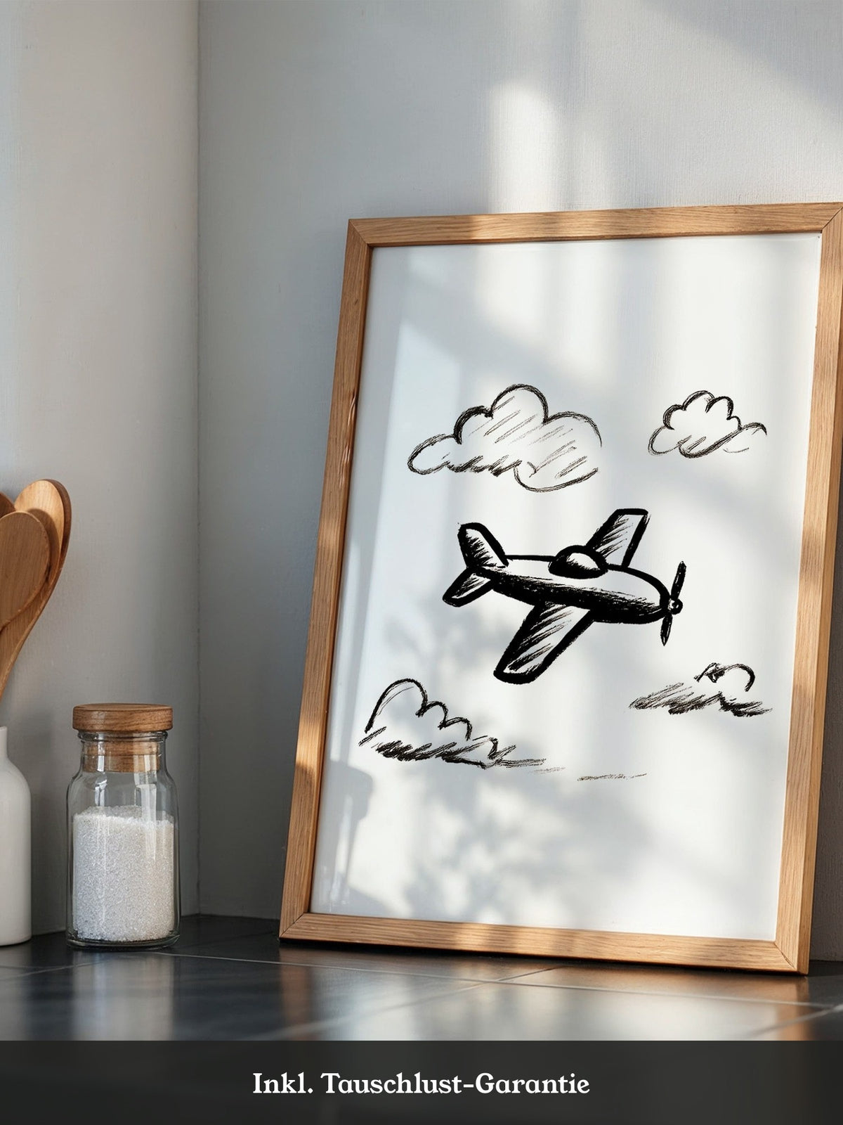Flugzeug Skizze Wolken Schwarzweiß