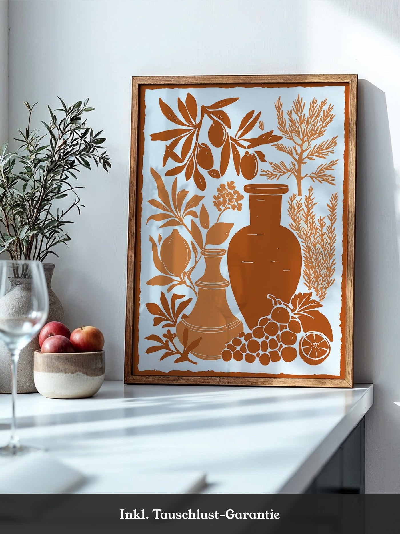 Olivenzweige Gefäße Orange Silberdruck