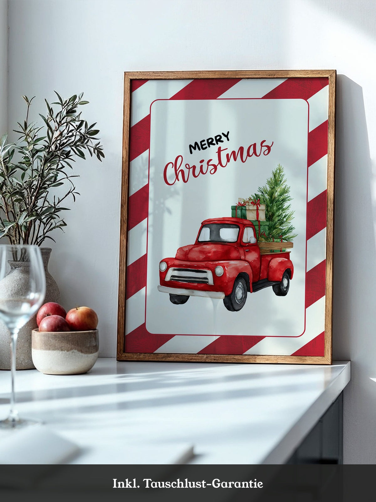 Roter Weihnachtswagen Aquarell