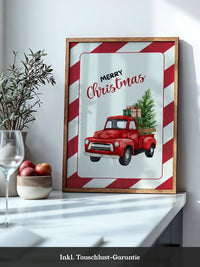 Roter Weihnachtswagen Aquarell