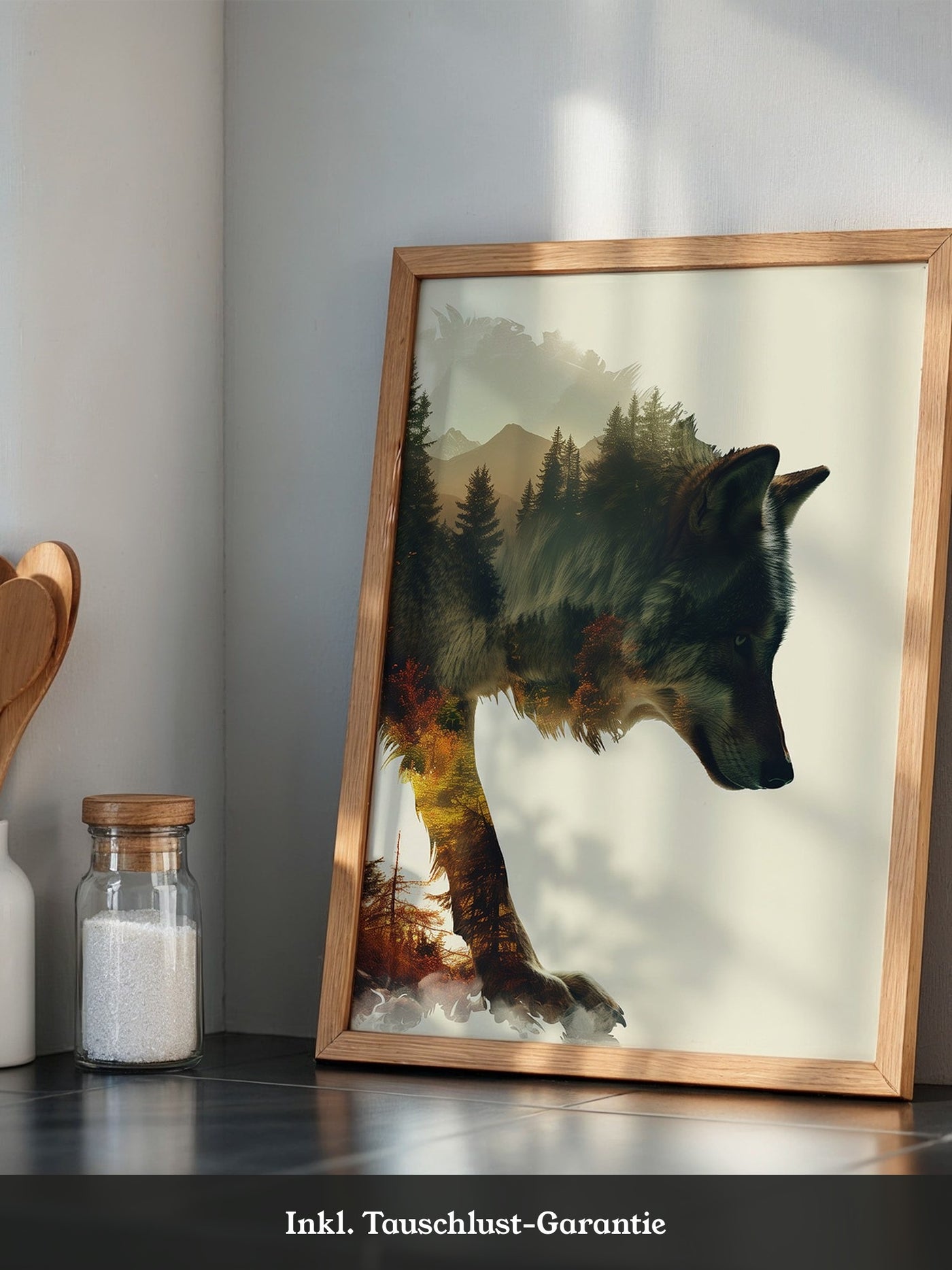 Wolf Landschaft Doppelbelichtung