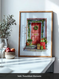 Weihnachtstür Aquarell Geschenke