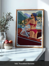 Retro Motorboot Frau Illustration