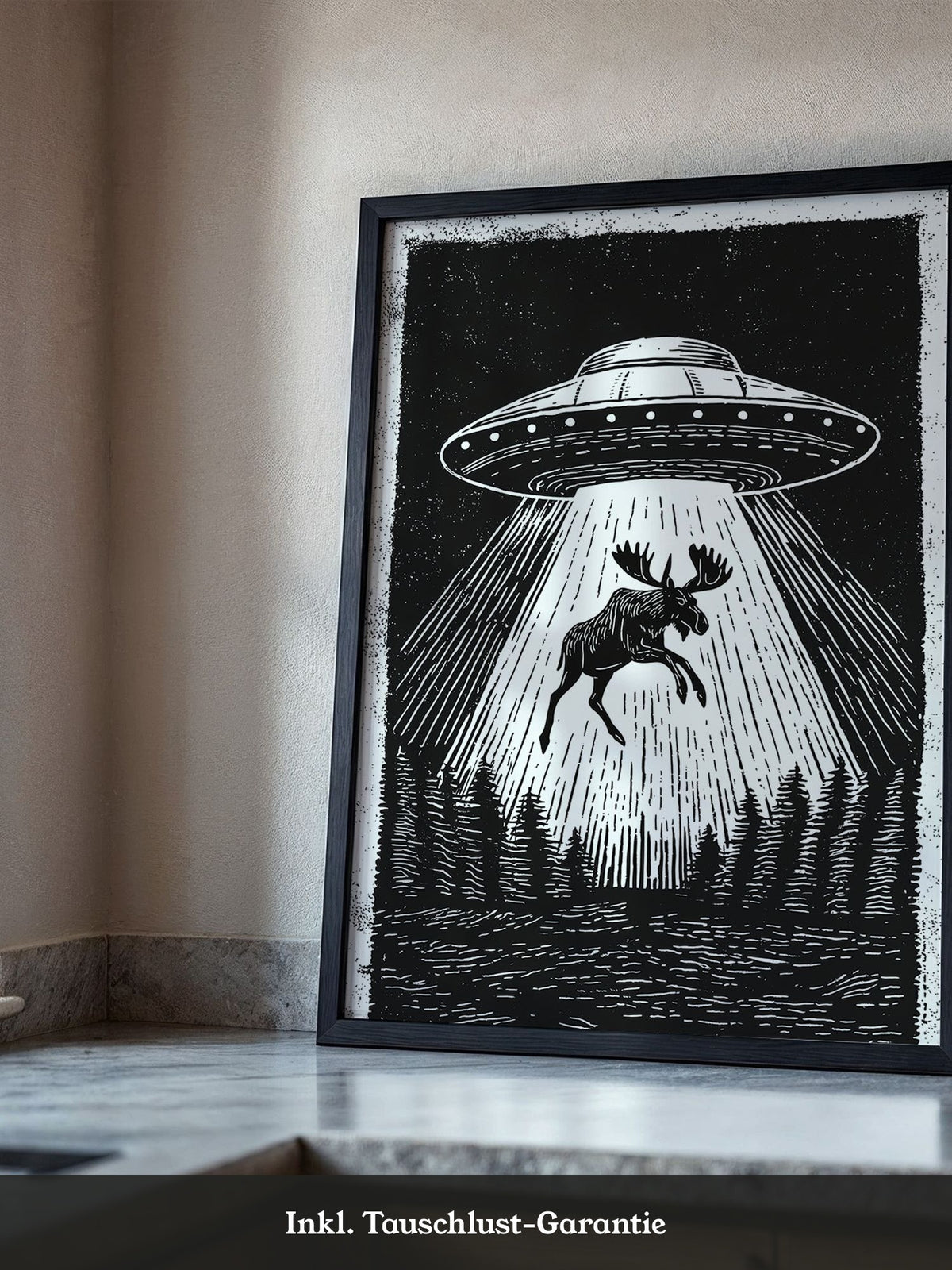 UFO Elch Abstrakt Schwarz-Weiß