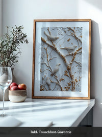 Vögel Äste Relief Goldakzente