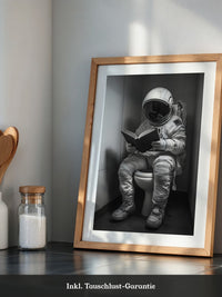 Astronaut WC liest Buch Schwarzweiß
