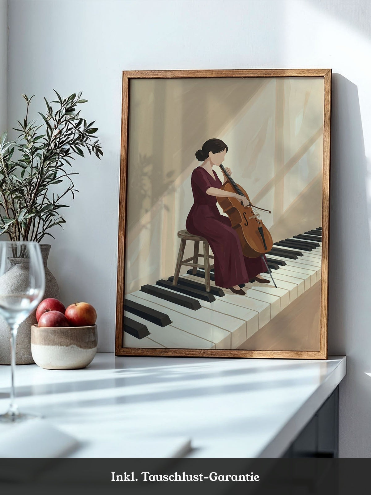 Cellistin auf Klaviertasten