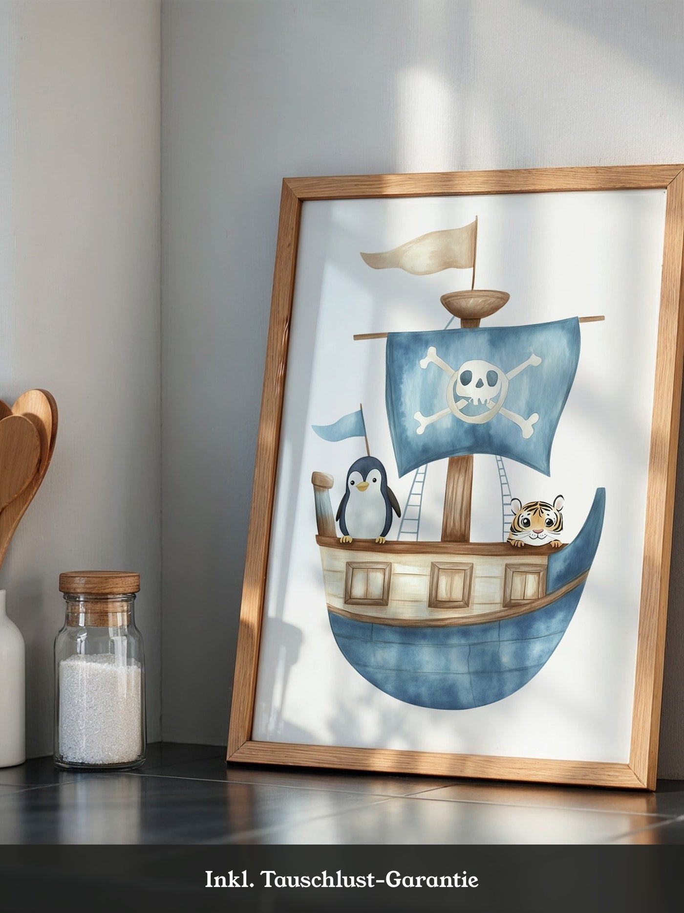 Piratenboot Tiere Wasserfarben