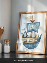 Piratenboot Tiere Wasserfarben