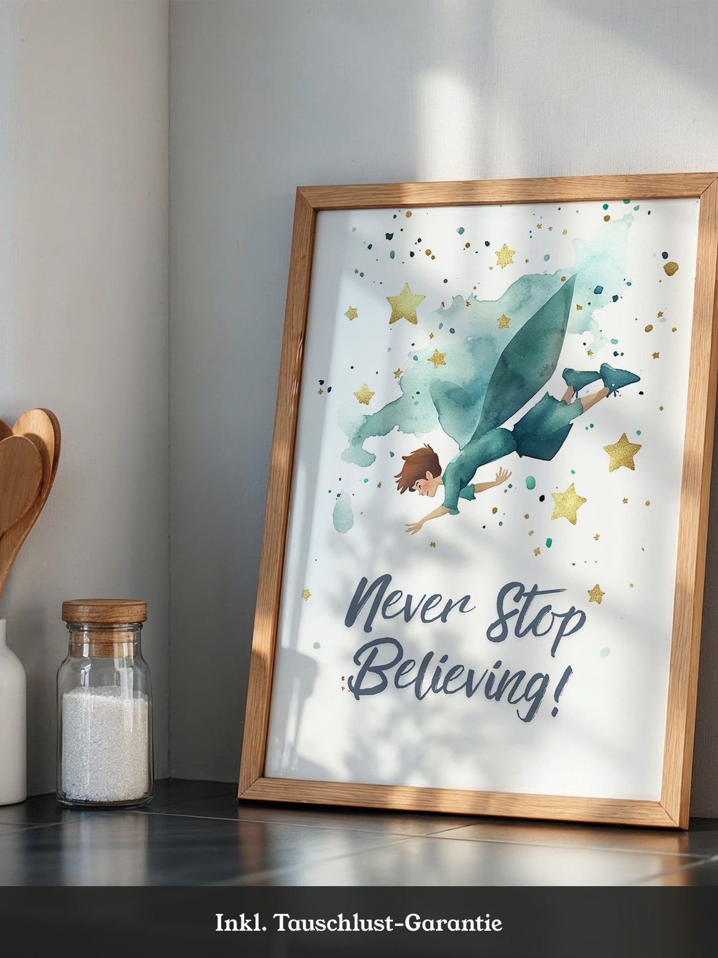 Junge fliegt Aquarell Sterne