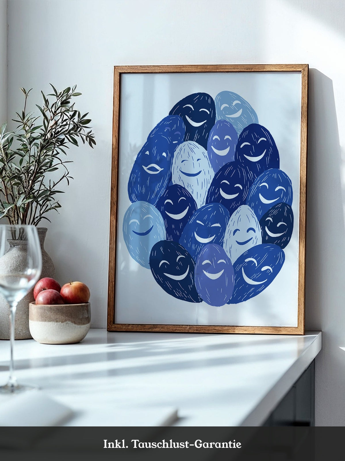 Lächelnde Gesichter Blau Töne