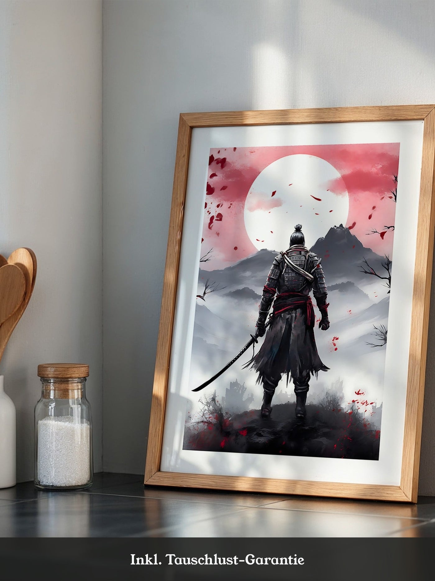 Samurai Vollmond Nebellandschaft