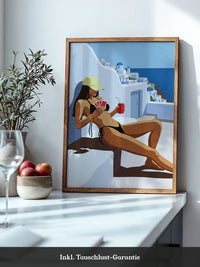 Santorini Frau Urlaub Blau