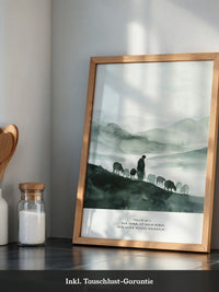 Hirte mit Schafen Aquarell
