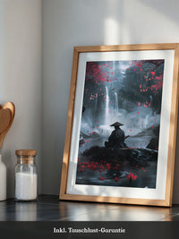 Samurai Wasserfall Kirschblüten Tableau