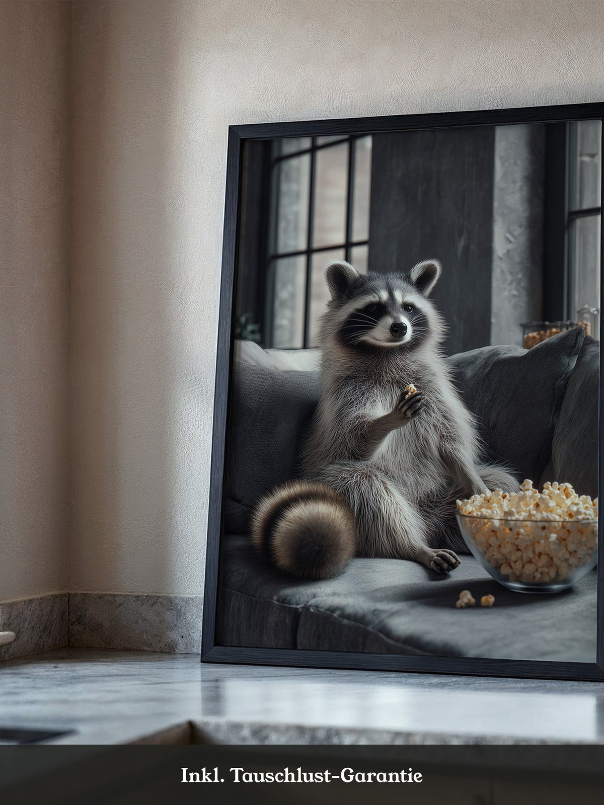 Waschbär Couch Popcorn Szenerie