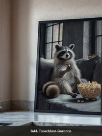 Waschbär Couch Popcorn Szenerie