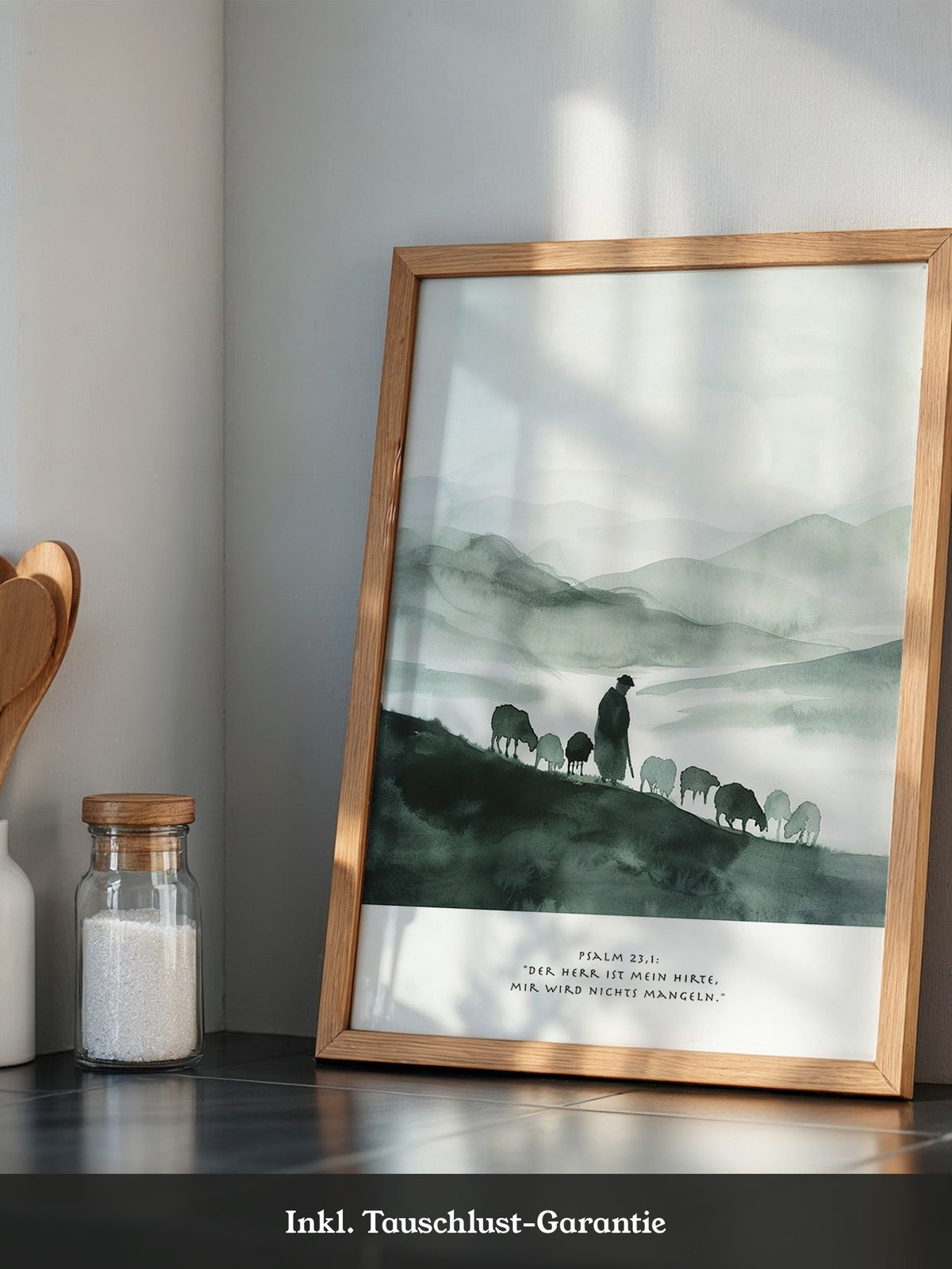 Hirte mit Schafen Aquarell